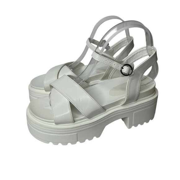 New faux Leather White Chunky Platform Sandals 10 crossover Straps - Picture 2 of 9